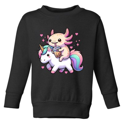 Cute Anime Kawaii Axolotl Riding A Unicorn And Drinking Boba  Toddler Sweatshirt