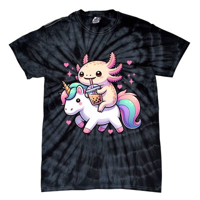 Cute Anime Kawaii Axolotl Riding A Unicorn And Drinking Boba  Tie-Dye T-Shirt
