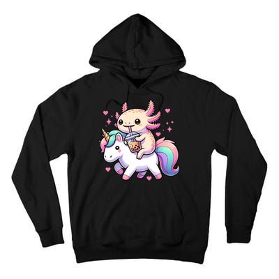 Cute Anime Kawaii Axolotl Riding A Unicorn And Drinking Boba  Tall Hoodie