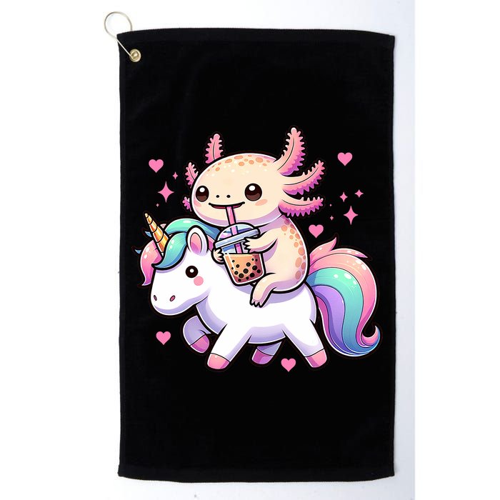 Cute Anime Kawaii Axolotl Riding A Unicorn And Drinking Boba  Golf Towel