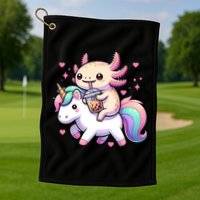 Cute Anime Kawaii Axolotl Riding A Unicorn And Drinking Boba  Golf Towel