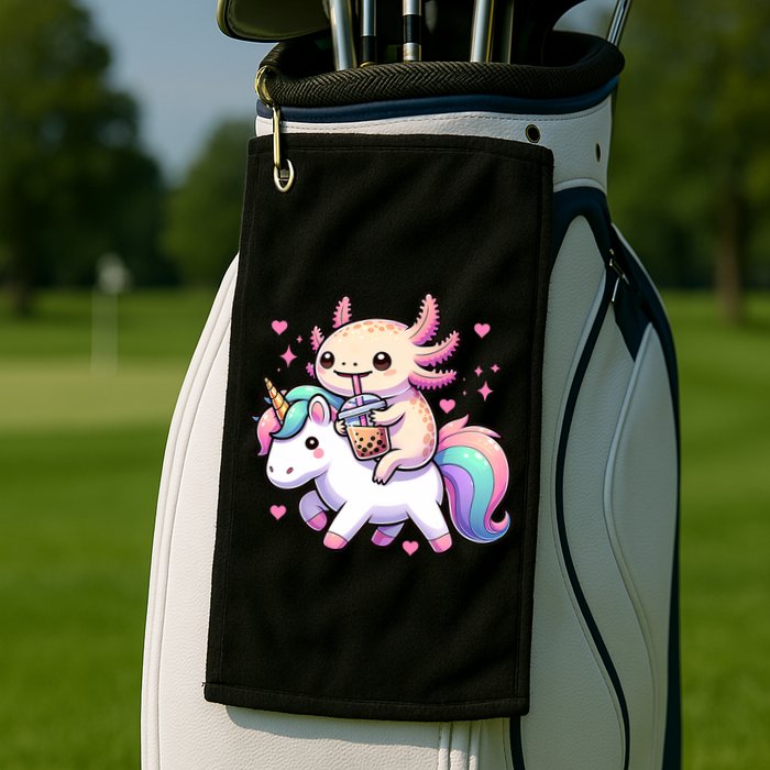 Cute Anime Kawaii Axolotl Riding A Unicorn And Drinking Boba  Golf Towel