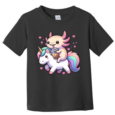 Cute Anime Kawaii Axolotl Riding A Unicorn And Drinking Boba  Toddler T-Shirt