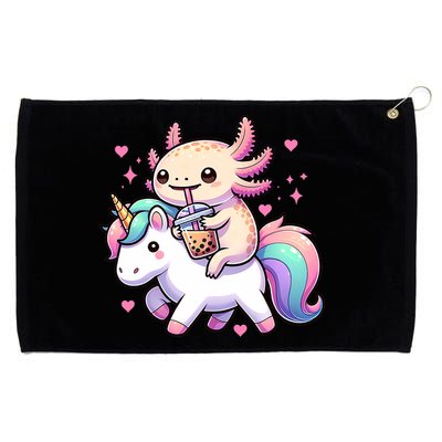 Cute Anime Kawaii Axolotl Riding A Unicorn And Drinking Boba  Grommeted Golf Towel