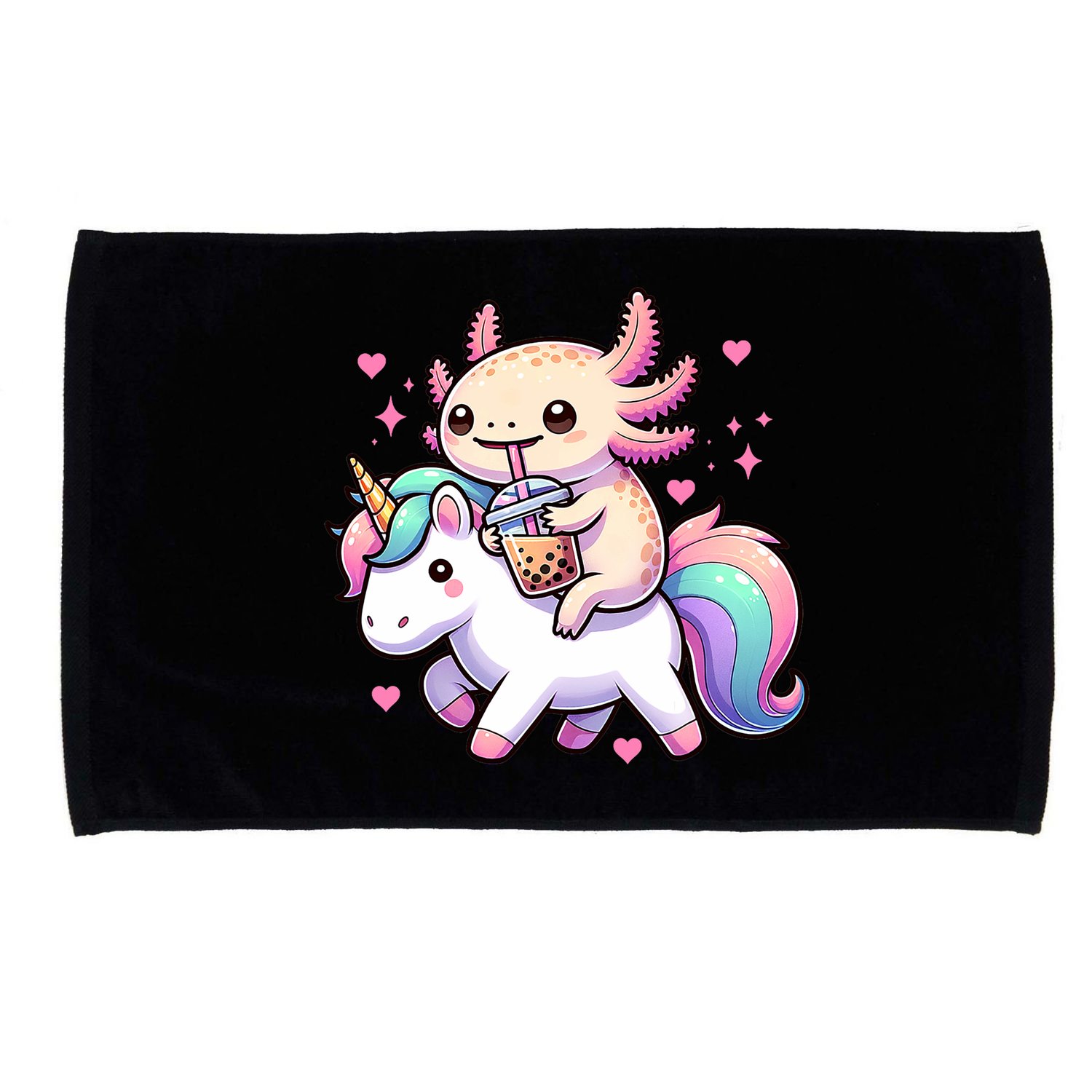 Cute Anime Kawaii Axolotl Riding A Unicorn And Drinking Boba  Microfiber Hand Towel