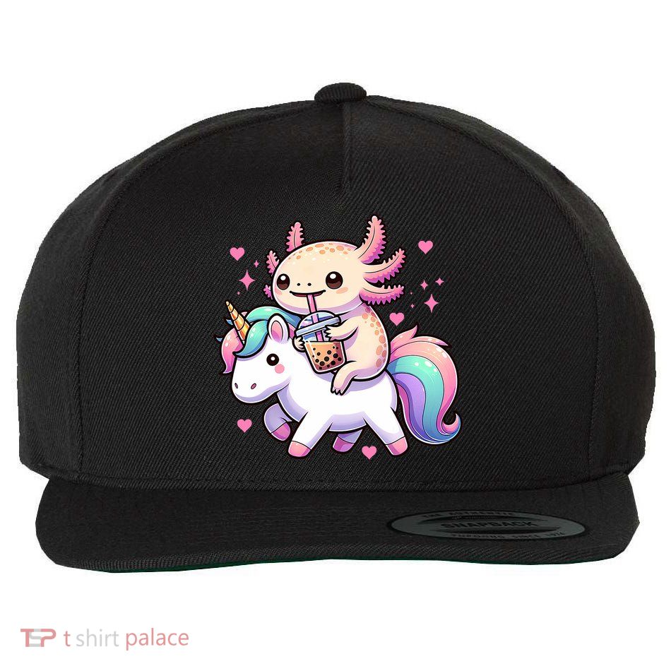 Cute Anime Kawaii Axolotl Riding A Unicorn And Drinking Boba  Wool Snapback Cap