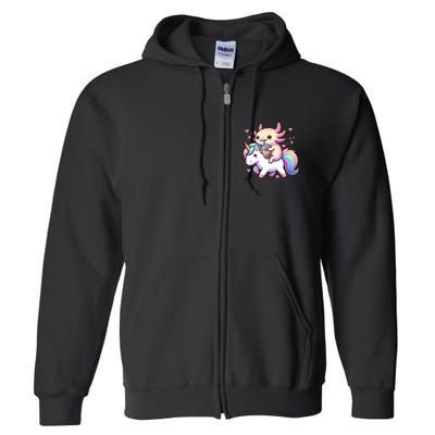 Cute Anime Kawaii Axolotl Riding A Unicorn And Drinking Boba  Full Zip Hoodie