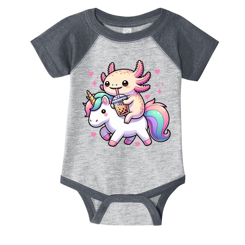 Cute Anime Kawaii Axolotl Riding A Unicorn And Drinking Boba  Infant Baby Jersey Bodysuit