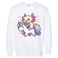Cute Anime Kawaii Axolotl Riding A Unicorn And Drinking Boba  Garment-Dyed Sweatshirt