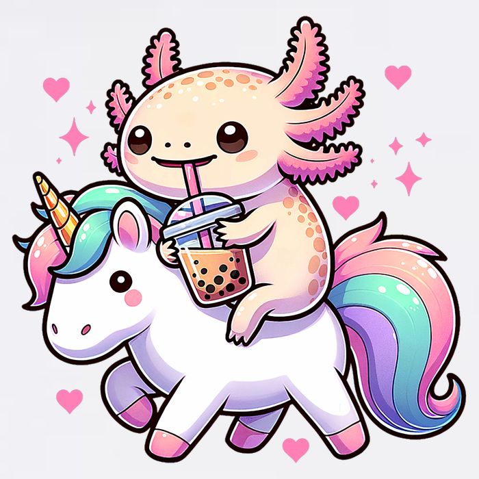 Cute Anime Kawaii Axolotl Riding A Unicorn And Drinking Boba  Garment-Dyed Sweatshirt