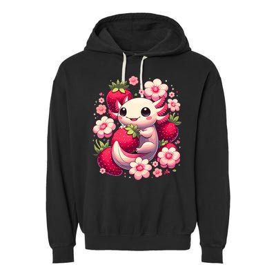 Cute Axolotl Kawaii Anime Axolotl Strawberry Garment-Dyed Fleece Hoodie