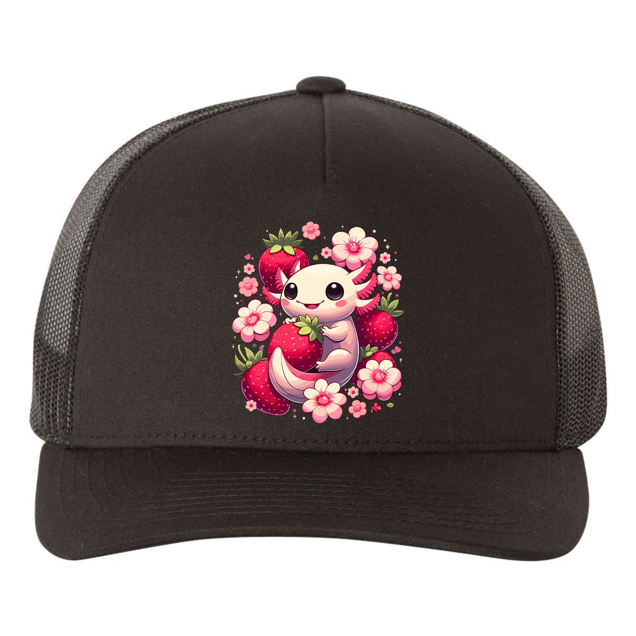 Cute Axolotl Kawaii Anime Axolotl Strawberry Yupoong Adult 5-Panel Trucker Hat