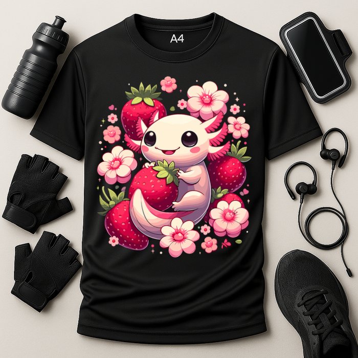 Cute Axolotl Kawaii Anime Axolotl Strawberry Cooling Performance Crew T-Shirt