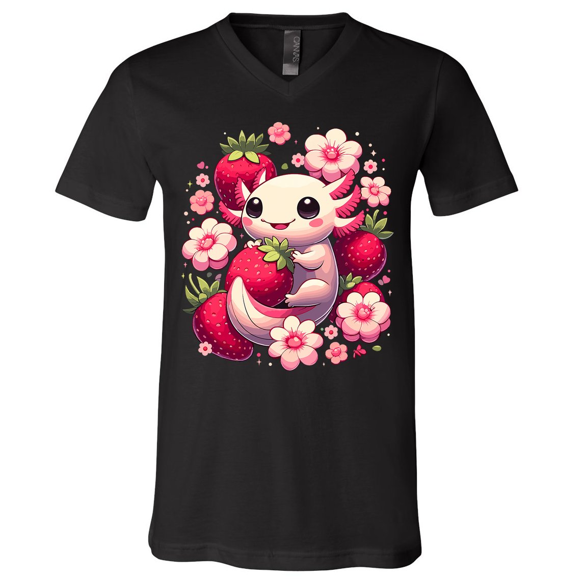 Cute Axolotl Kawaii Anime Axolotl Strawberry V-Neck T-Shirt