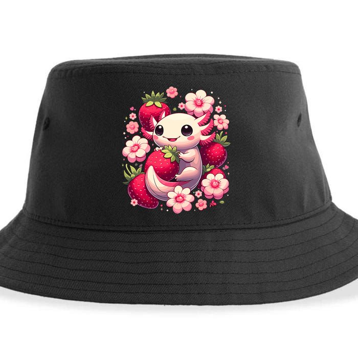 Cute Axolotl Kawaii Anime Axolotl Strawberry Sustainable Bucket Hat