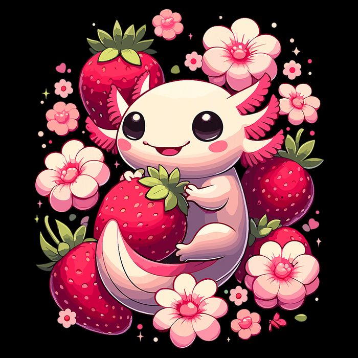 Cute Axolotl Kawaii Anime Axolotl Strawberry Sustainable Bucket Hat