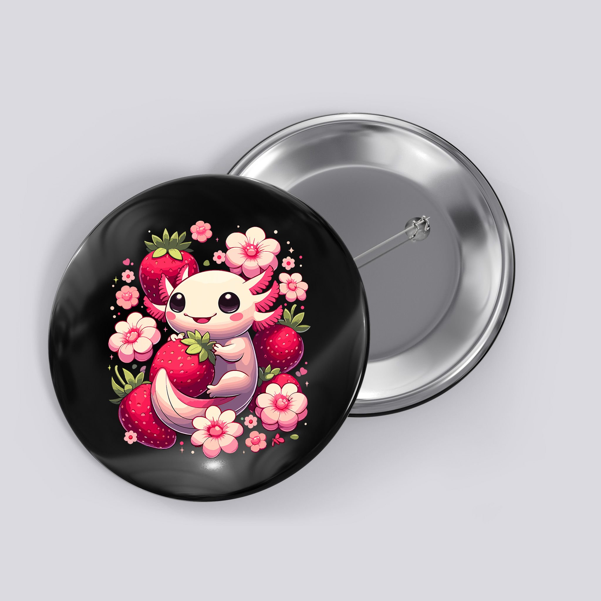 Cute Axolotl Kawaii Anime Axolotl Strawberry Button