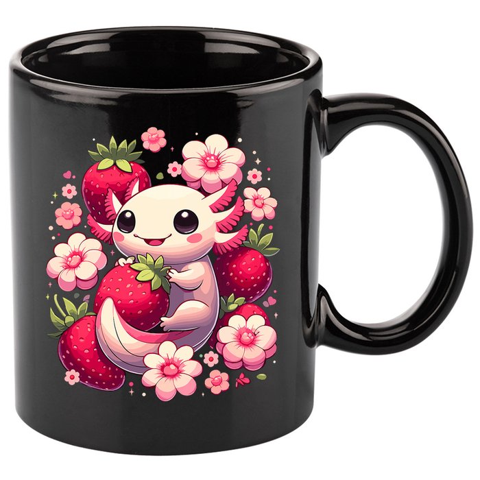Cute Axolotl Kawaii Anime Axolotl Strawberry 11oz C Handle Ceramic Mug