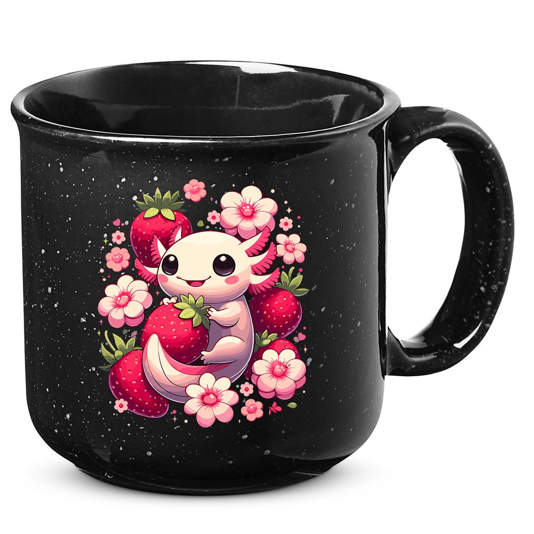 Cute Axolotl Kawaii Anime Axolotl Strawberry 15oz Campfire Ceramic Mug