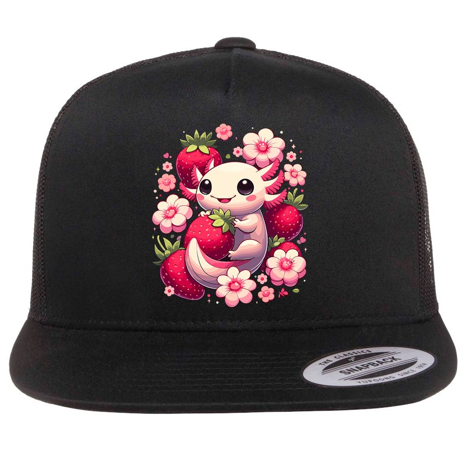 Cute Axolotl Kawaii Anime Axolotl Strawberry Flat Bill Trucker Hat