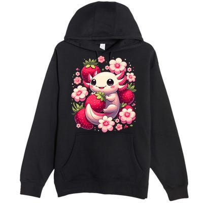 Cute Axolotl Kawaii Anime Axolotl Strawberry Premium Pullover Hoodie