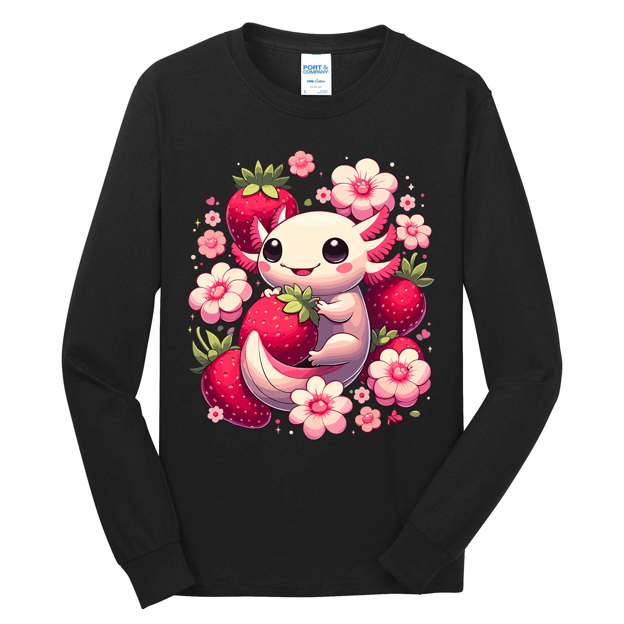 Cute Axolotl Kawaii Anime Axolotl Strawberry Tall Long Sleeve T-Shirt