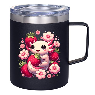 Cute Axolotl Kawaii Anime Axolotl Strawberry 12oz Stainless Steel Coffee Mug