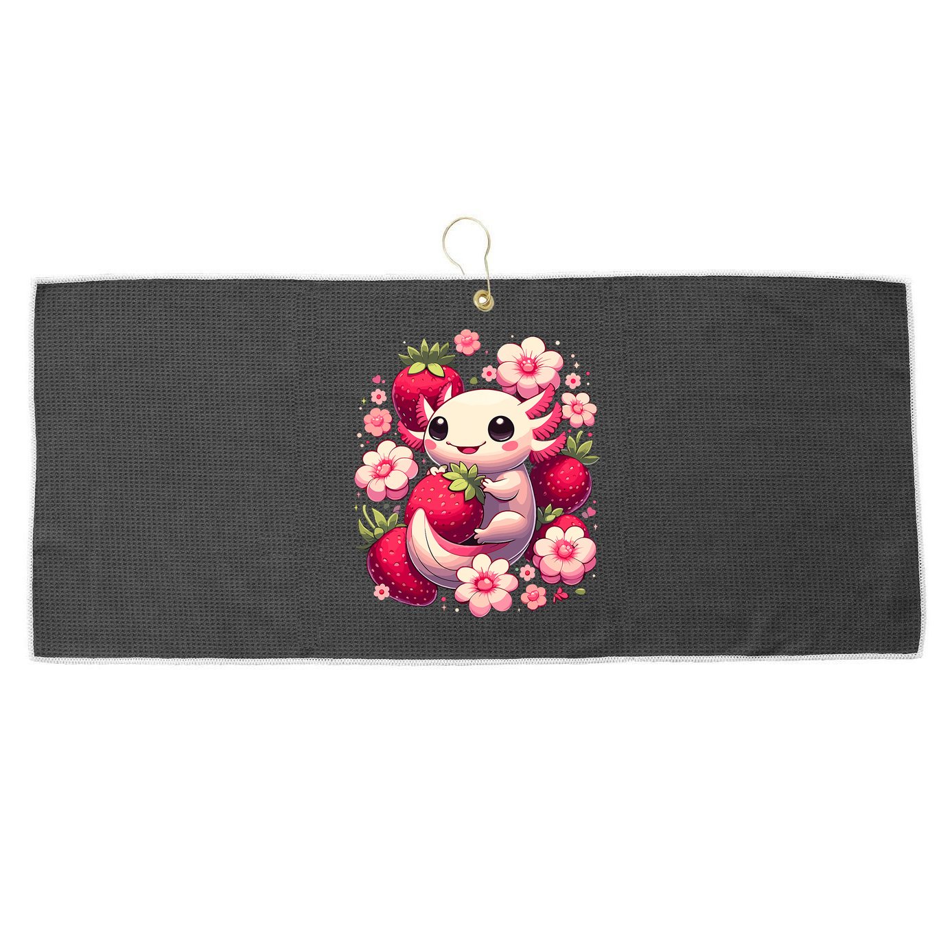 Cute Axolotl Kawaii Anime Axolotl Strawberry Large Microfiber Waffle Golf Towel