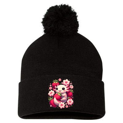 Cute Axolotl Kawaii Anime Axolotl Strawberry Pom Pom 12in Knit Beanie