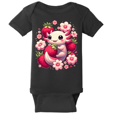 Cute Axolotl Kawaii Anime Axolotl Strawberry Baby Bodysuit