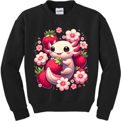 Cute Axolotl Kawaii Anime Axolotl Strawberry Kids Sweatshirt