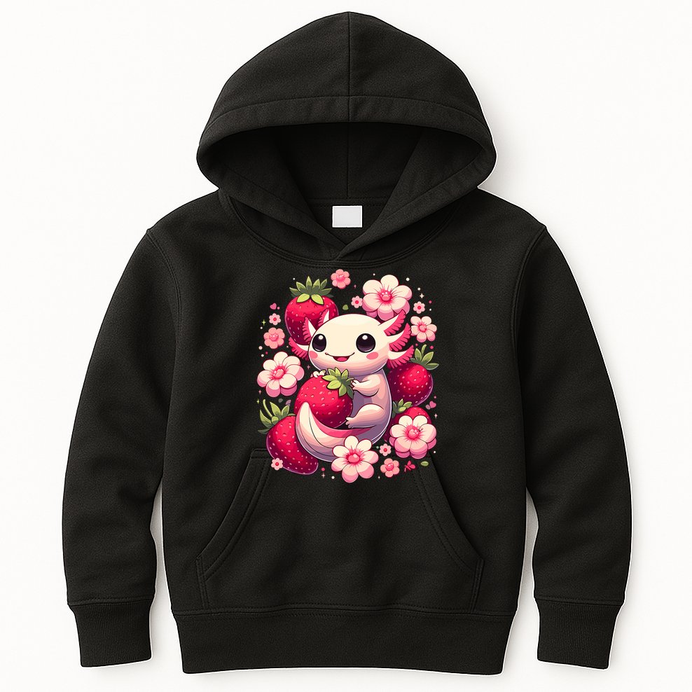Cute Axolotl Kawaii Anime Axolotl Strawberry Kids Hoodie