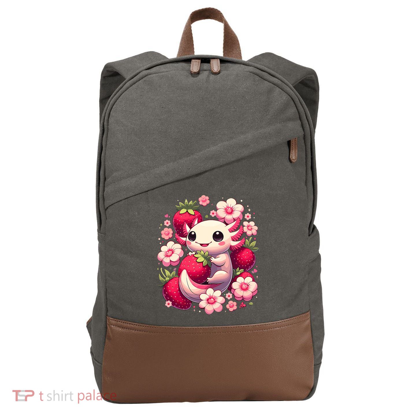 Cute Axolotl Kawaii Anime Axolotl Strawberry Cotton Canvas Backpack