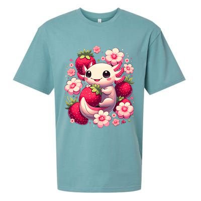 Cute Axolotl Kawaii Anime Axolotl Strawberry Sueded Cloud Jersey T-Shirt