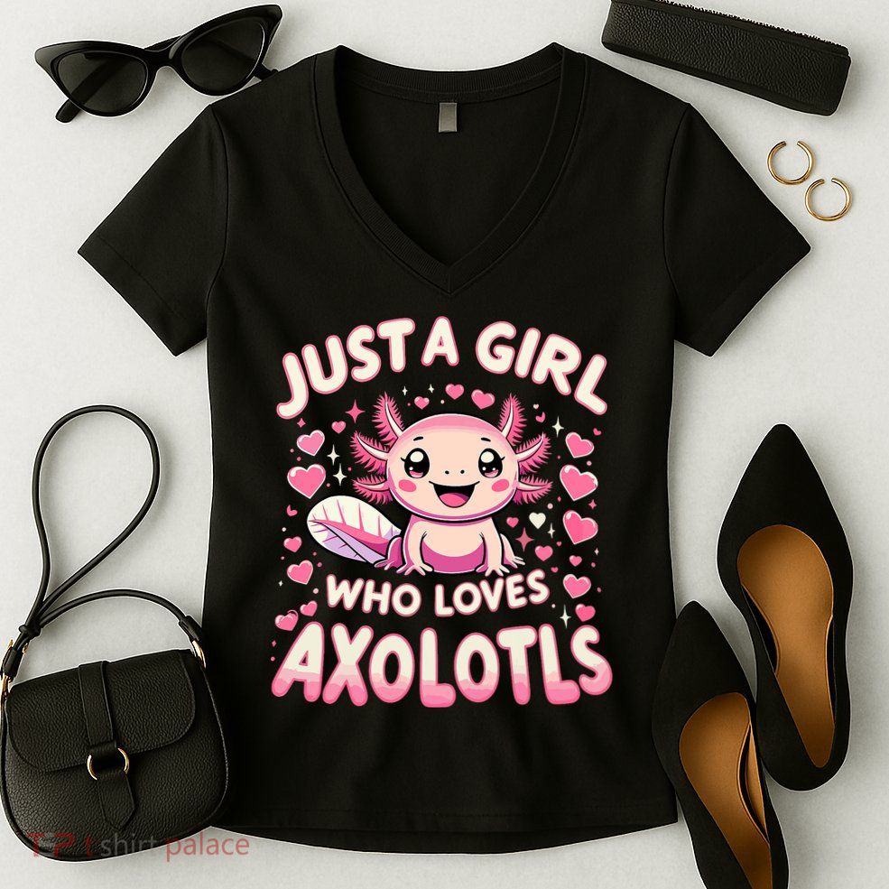 Cute Axolotl Kawaii Just A Girl Who Loves Axolotls Women's V-Neck T-Shirt
