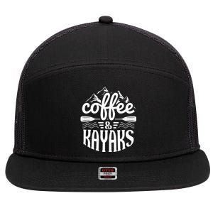 Coffee and Kayaks Funny Kayaking 7 Panel Mesh Trucker Snapback Hat