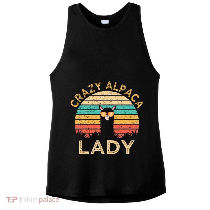 Crazy Alpaca Lady Funny Alpaca Wearing Sunglasses Farmer Ladies PosiCharge Tri-Blend Wicking Tank