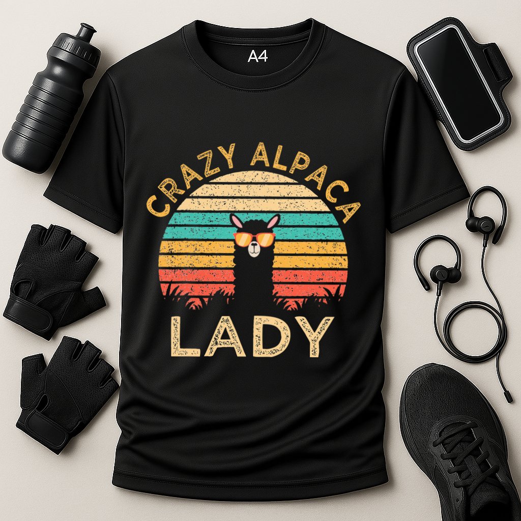Crazy Alpaca Lady Funny Alpaca Wearing Sunglasses Farmer Cooling Performance Crew T-Shirt