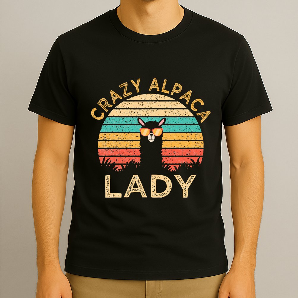 Crazy Alpaca Lady Funny Alpaca Wearing Sunglasses Farmer T-Shirt