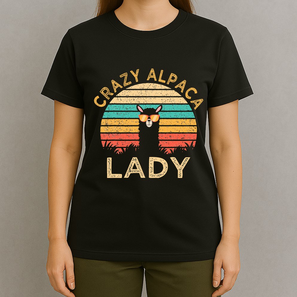 Crazy Alpaca Lady Funny Alpaca Wearing Sunglasses Farmer T-Shirt
