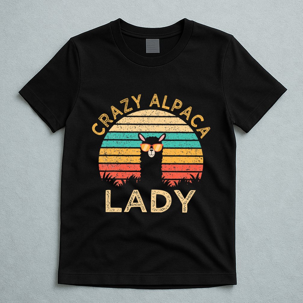 Crazy Alpaca Lady Funny Alpaca Wearing Sunglasses Farmer T-Shirt