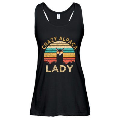 Crazy Alpaca Lady Funny Alpaca Wearing Sunglasses Farmer Ladies Essential Flowy Tank