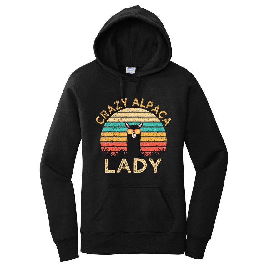 Crazy Alpaca Lady Funny Alpaca Wearing Sunglasses Farmer Women's Pullover Hoodie