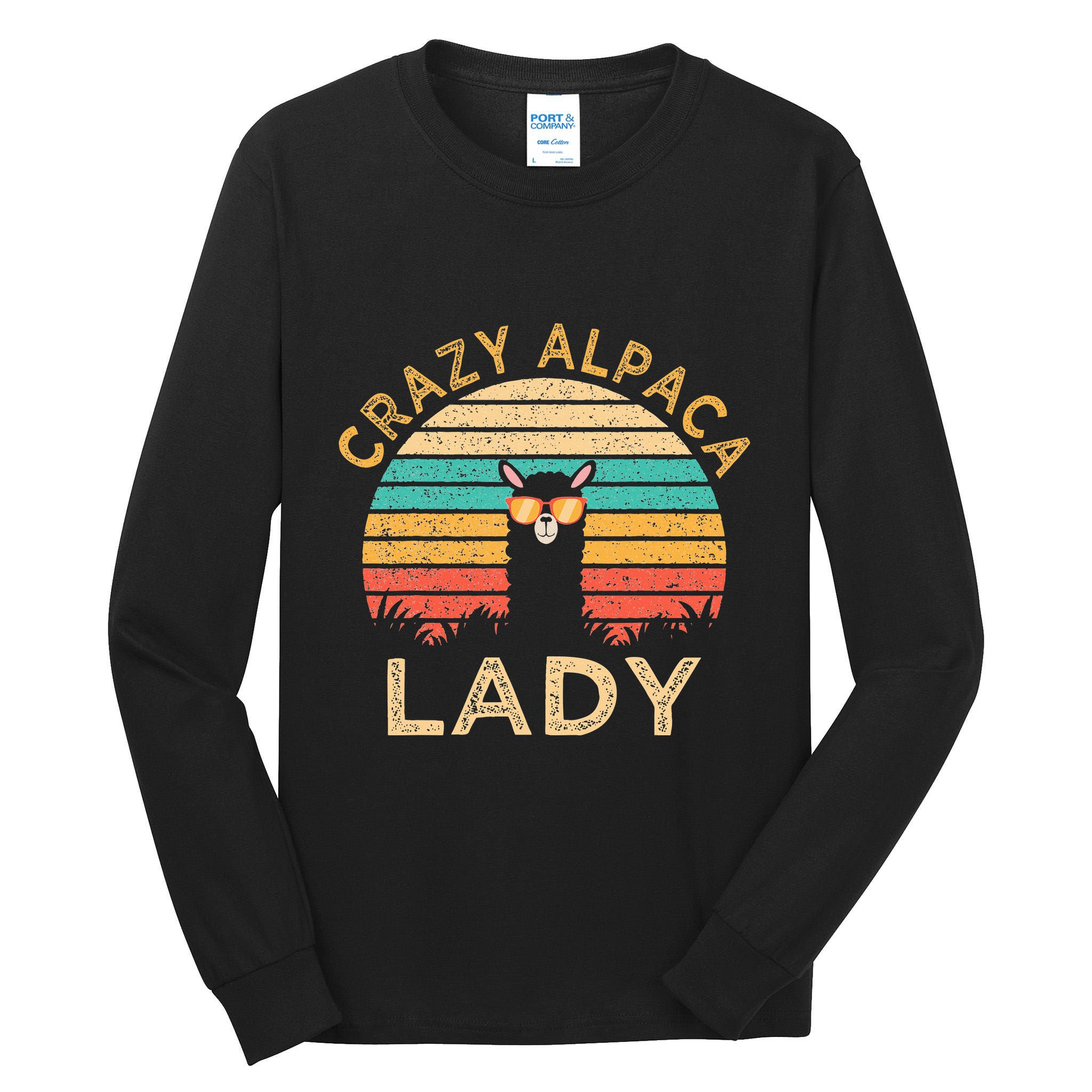 Crazy Alpaca Lady Funny Alpaca Wearing Sunglasses Farmer Tall Long Sleeve T-Shirt