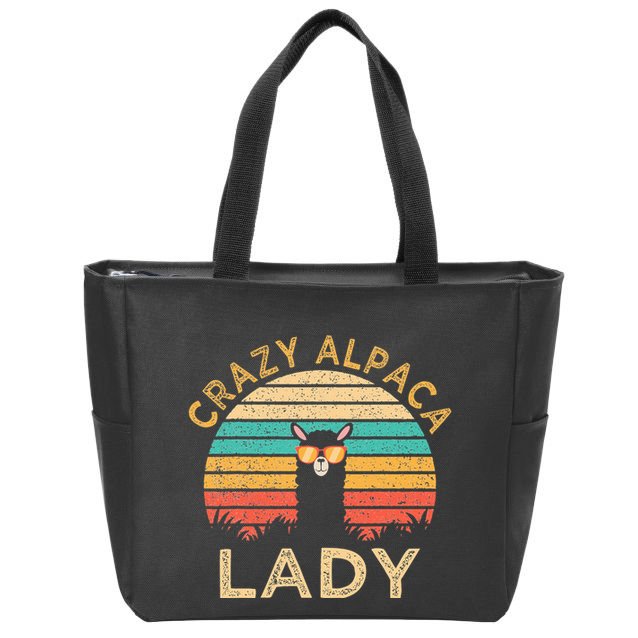 Crazy Alpaca Lady Funny Alpaca Wearing Sunglasses Farmer Zip Tote Bag