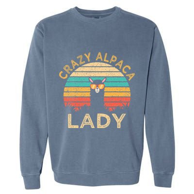 Crazy Alpaca Lady Funny Alpaca Wearing Sunglasses Farmer Garment-Dyed Sweatshirt