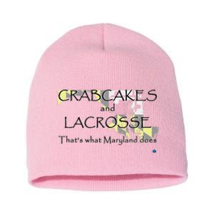 Crabcakes And Lacrosse ThatS What Maryland Does Short Acrylic Beanie