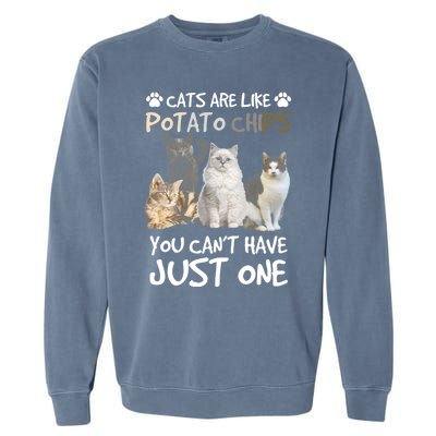 Cats Are Like Potato Chips You Can Not Have Just One Funny Cool Gift Garment-Dyed Sweatshirt