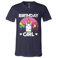 Cute Alpaca Llama Birthday Party V-Neck T-Shirt