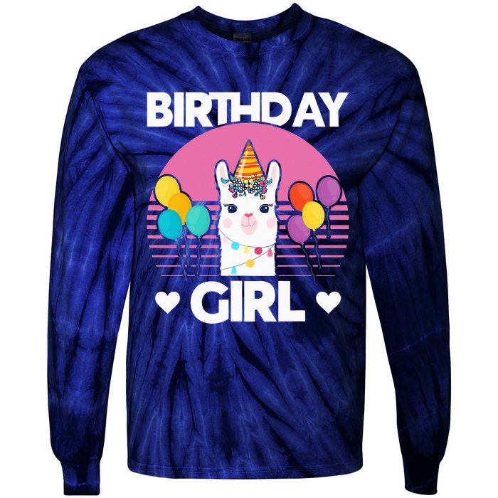 Cute Alpaca Llama Birthday Party Tie-Dye Long Sleeve Shirt